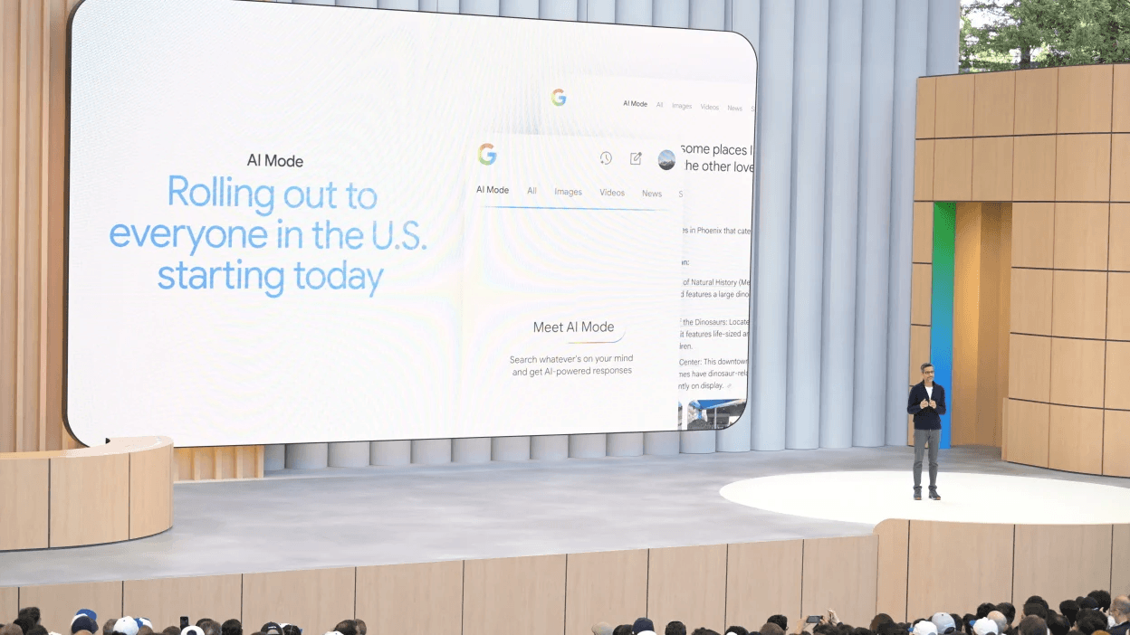 Photo of the AI Mode announcement atGoogle I/O 2025